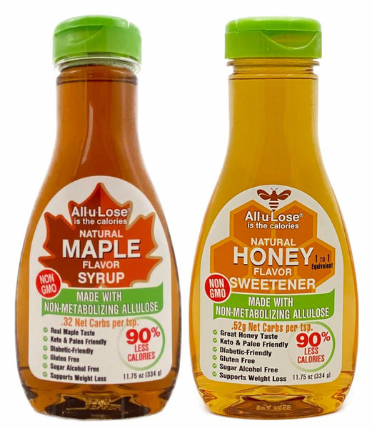 Maple & Honey (Mixed Pack 1 ea 11.75 oz). All-u-Lose Natural Rare Sugar Sweeteners, Non-GMO Allulose, Honey made with Non-GMO Allulose and Monkfruit